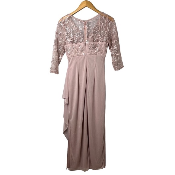 Alex Evenings Long V Neck Empire Waist Cascade Ruffle Faded Rose Size 4 - Picture 6 of 11